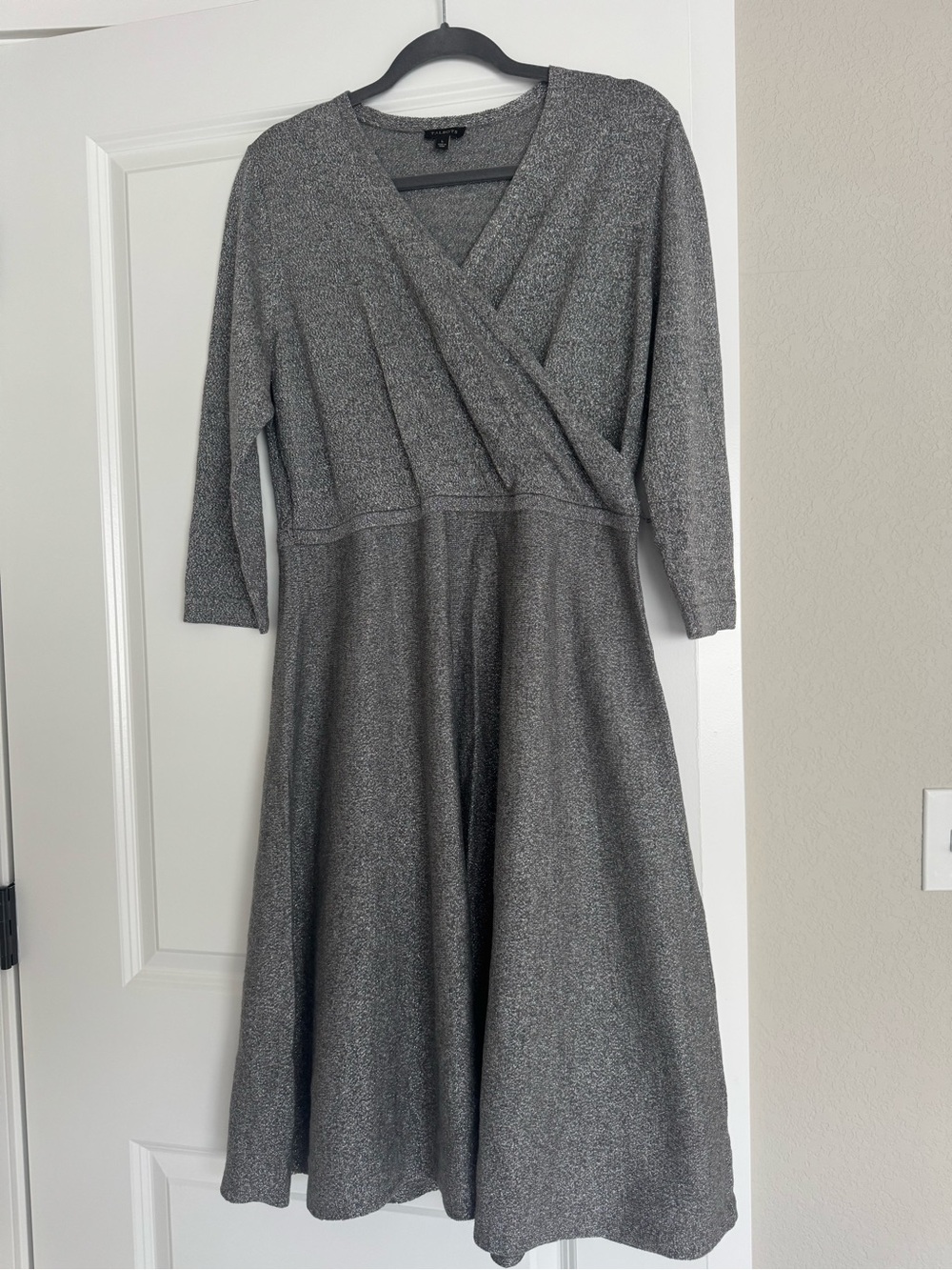 Talbots Merino Wool Silver-Gray Sparkling Midi Dresse
